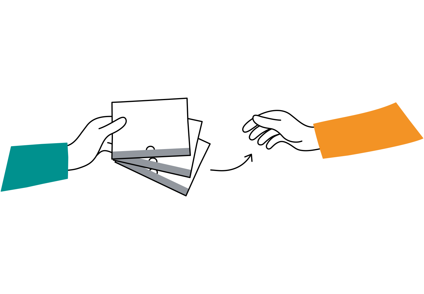 A voter receives three ballot envelopes from a member of the polling staff.