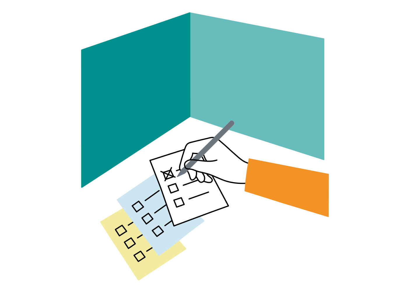 A voter marks a candidate on a ballot paper with a pen.