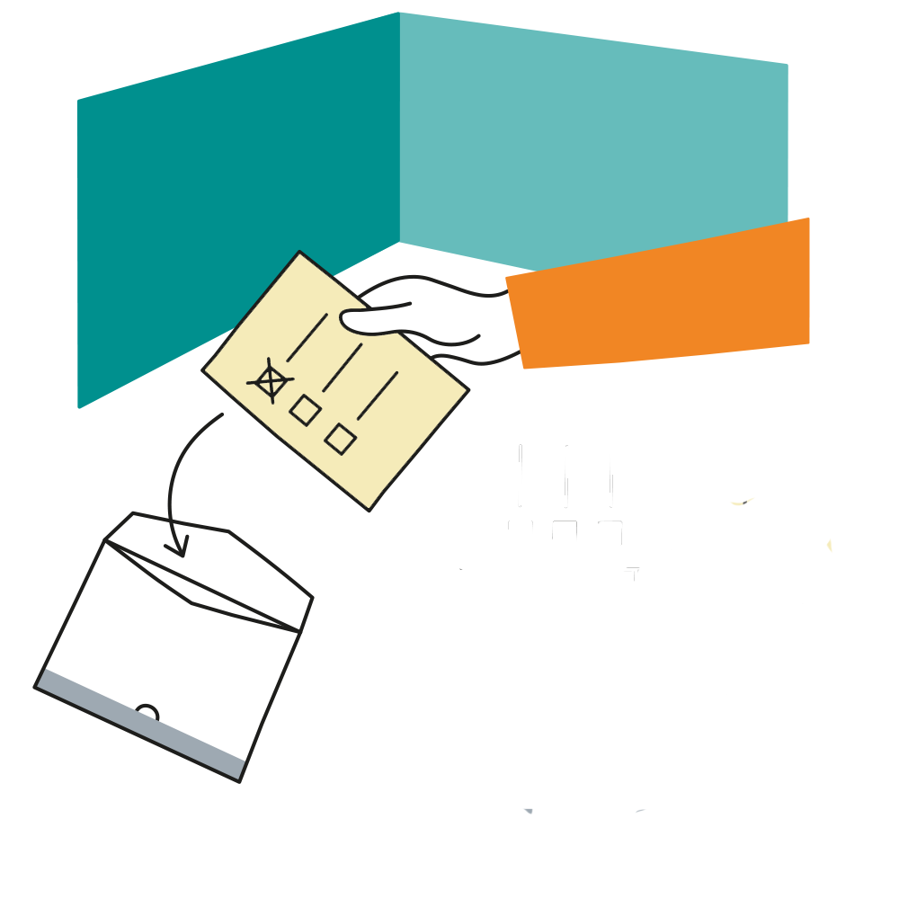 A voter places a yellow ballot paper into a ballot envelope.