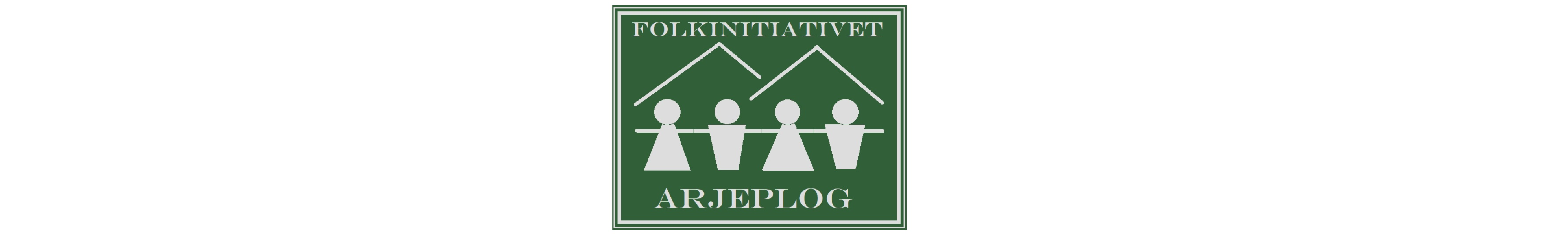 Symbol för partiet Folkinitiativ Arjeplog föreställande fyra personer som håller hand med fjälltoppar i bakgrunden, grön färg.
