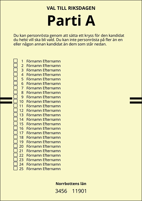 Namnvalsedel har en lista på kandidater under partiets namn.