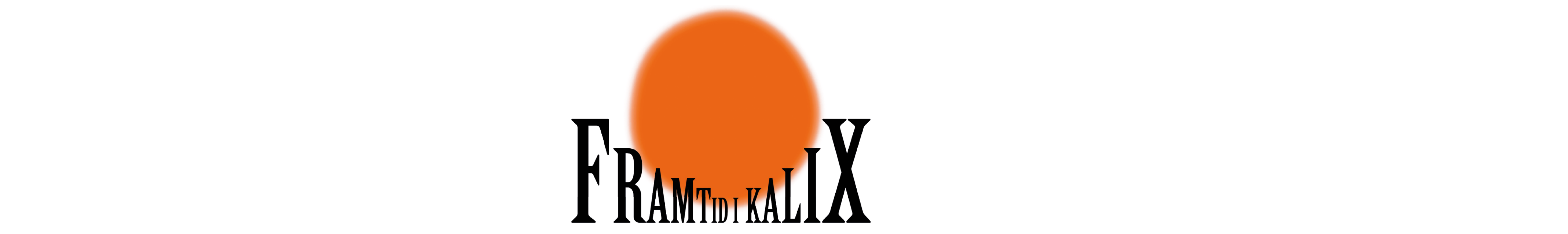 Symbol för partiet Framtid Kalix, ordbild i svart med orange sol.